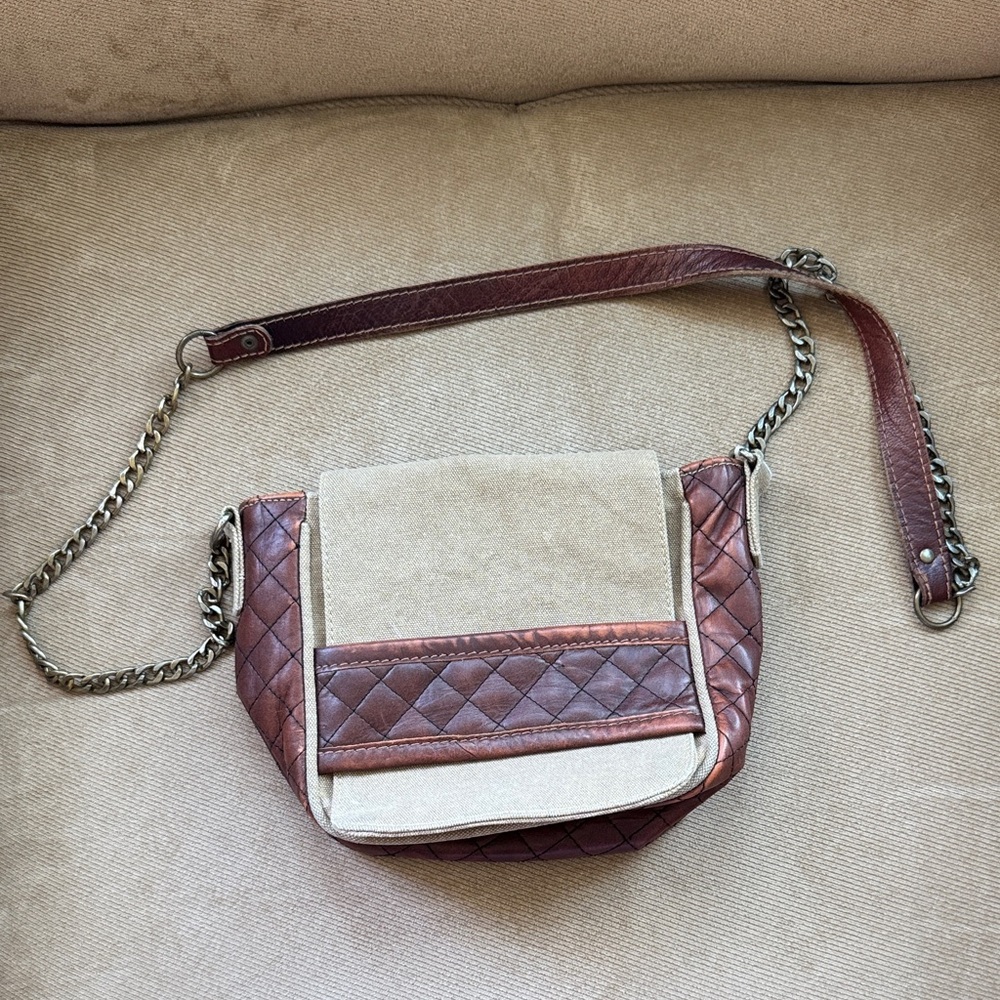 Mona B Two-Tone Brown and Cream Crossbody Bag